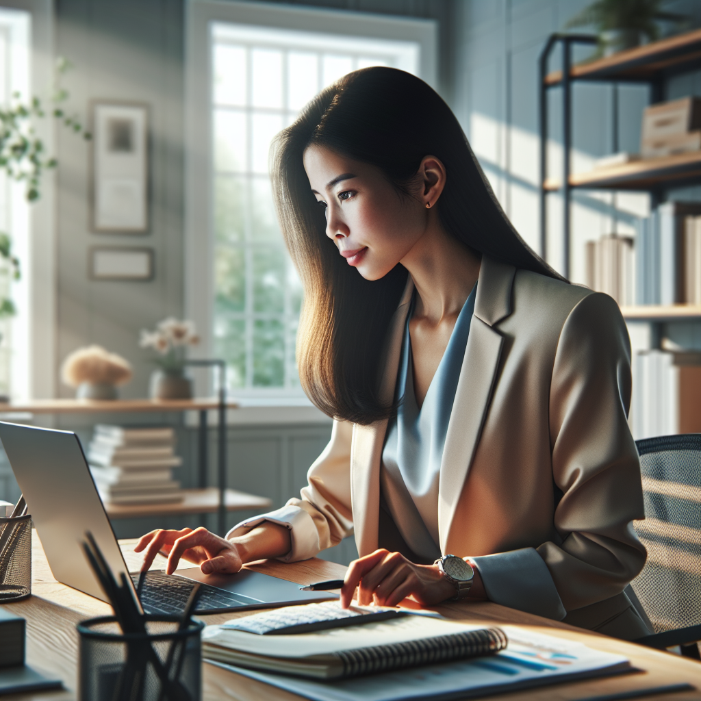 An average American professional, focused and dressed in business casual attire, sitting at a tidy desk with a laptop open, using an AI organization tool to streamline tasks and schedules, a well-lit home office in the background with plants and bookshelves visible, Nikon Z9, 35mm f/1.8, bright midday light filtering through the window, showcasing a productive and efficient work environment. A hyper-realistic, lifelike photograph, ultra-detailed, National Geographic quality, cinematic, 8K resolution, realistic colors, natural lighting, no fantasy, no digital art, no political or religious symbolism, average American family or person only, --ar 16:9.