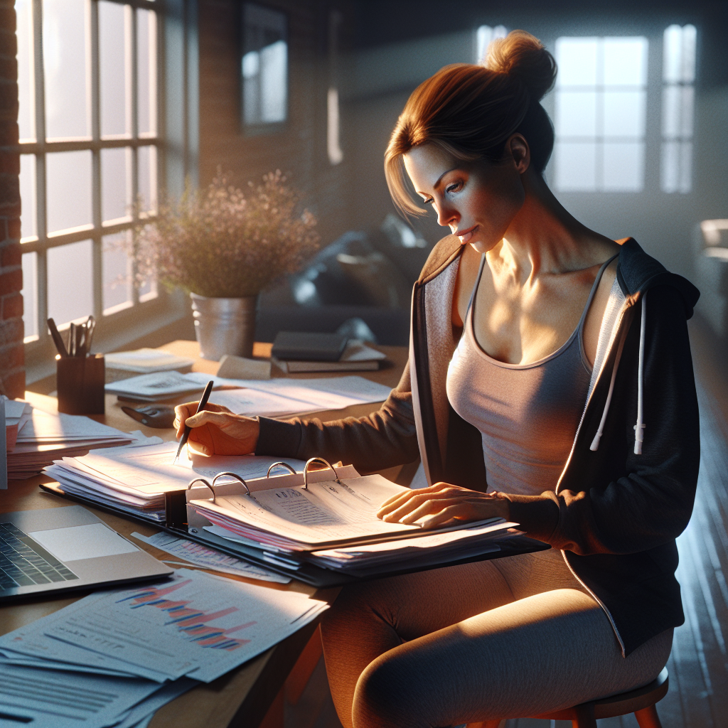 An average American mom, dressed casually in yoga pants and a hoodie, sitting at a cozy home office desk surrounded by papers and a laptop, diligently organizing her family's medical history in a binder while making notes on a notepad, the room filled with soft afternoon light filtering through a window, creating a focused and productive atmosphere. A hyper-realistic, lifelike photograph, ultra-detailed, National Geographic quality, cinematic, 8K resolution, realistic colors, natural lighting, no fantasy, no digital art, no political or religious symbolism, average American family or person only, --ar 16:9.