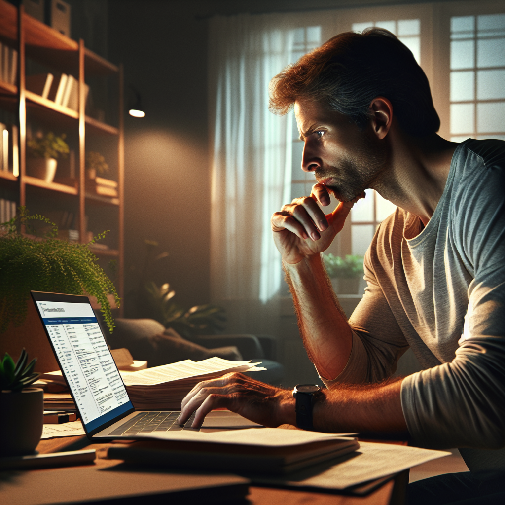 An average American person, sitting at a home office desk in casual attire, typing on a laptop while checking medical records received via email, with a soft-lit room featuring a bookshelf and a plant in the background, Canon R5, 24-70mm f/2.8, warm evening light creating a cozy atmosphere, illustrating a thoughtful and engaged moment in managing personal health information. A hyper-realistic, lifelike photograph, ultra-detailed, National Geographic quality, cinematic, 8K resolution, realistic colors, natural lighting, no fantasy, no digital art, no political or religious symbolism, average American family or person only, --ar 16:9.