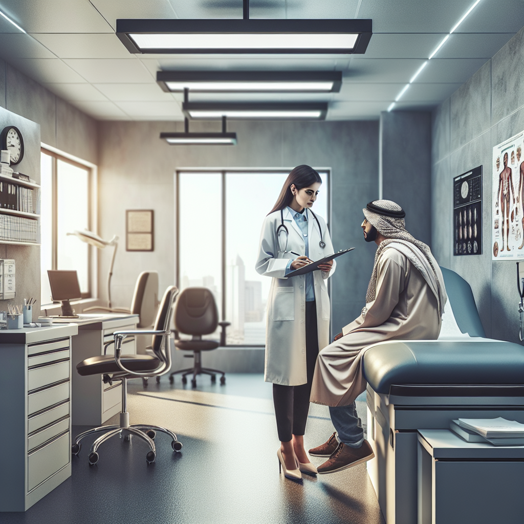 An average American doctor in a white coat, consulting with a patient in a well-lit examination room, surrounded by medical charts and equipment, the clinic's waiting area visible through an open door, Canon R5, 35mm f/1.8, bright overhead lighting creating a clean, professional atmosphere, conveying a sense of trust and care. A hyper-realistic, lifelike photograph, ultra-detailed, National Geographic quality, cinematic, 8K resolution, realistic colors, natural lighting, no fantasy, no digital art, no political or religious symbolism, average American family or person only, --ar 16:9.