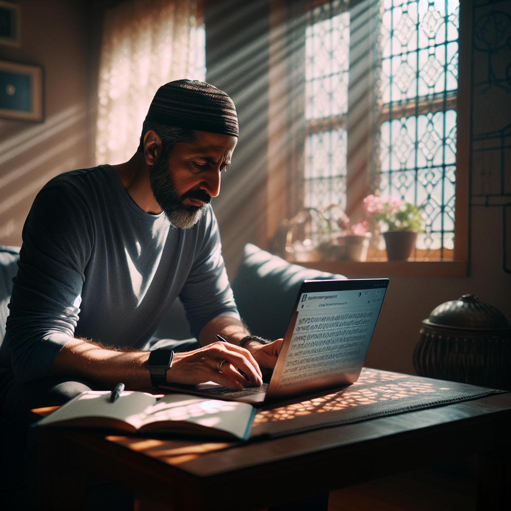 An average American dad, sitting at a desk, carefully composing an email to send medical records securely, with a laptop open in front of him displaying email encryption settings, a thoughtfully organized home office in the background, Canon R5, 35mm f/1.8, soft morning light streaming through the window, conveying a focused and responsible atmosphere. A hyper-realistic, lifelike photograph, ultra-detailed, National Geographic quality, cinematic, 8K resolution, realistic colors, natural lighting, no fantasy, no digital art, no political or religious symbolism, average American family or person only, --ar 16:9.